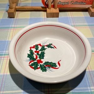 Fiestaware holly and ribbon design 7 inch soup cereal bowl used only for display